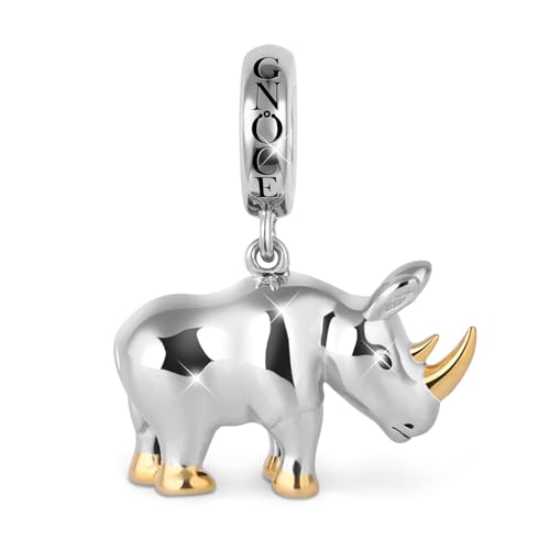 GNOCE Damen 925 Sterling Silber Nashorn Charm Anhänger mit 18 Karat vergoldet Horn eines Nashorns Jung und Energisch Geschenk für Mädchen Kinder von GNOCE
