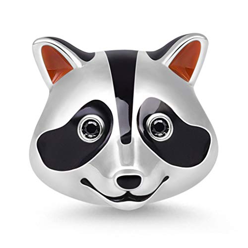GNOCE Damen Charm Anhänger Waschbär Sterling Silber Schelmisch und intelligent Waschbär Charm Fit Armband/Halskette Geschenke für Kinder/Mädchen von GNOCE
