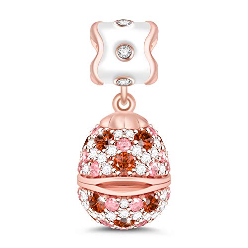 GNOCE Damen Charm Rosegold Bunte Zirkonia Kaninchen Perlen Charms Sterling Silber Unerwartete Überraschung Ostern Geschenk für Mädchen/Kinder Fit Armband/Halskette von GNOCE