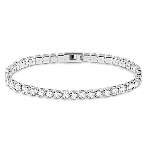 GNOCE Damen Schickes Tennisarmband mit Schnalle und Zirkonsteinen Sterling Silber Weiß Tennis Deluxe Armband Mode Schmuck für Sie (18) von GNOCE