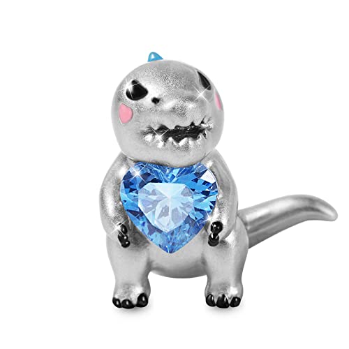 GNOCE Dinosaurier Umarmt Herz Edelstein Charm Sterling Silber Tier Perle Schmuck Geschenk Für Frauen Mädchen Tochter Fit Schlangenkette Armbänder/Halskette von GNOCE