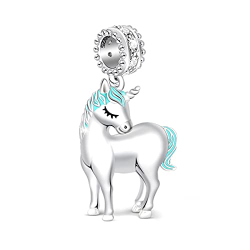 GNOCE Einhorn Perlen Charm Anhänger 925 Sterling Silber Göttliche Seele und Geist Bead Charms mit Zirkonia Charm Schmuck für Armbänder Halsketten Geschenke Bijouterie für Damen von GNOCE