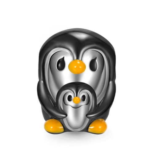 GNOCE Embrace Love Bear & Baby Charm Bead 925 Sterling Silber Tier Charms für Damen Armband Halskette Schmuck Geschenk für Mädchen Frau Tochter (Pinguin) von GNOCE