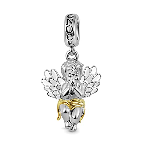 GNOCE Engel mit Flügeln Charm Anhänger 925 Sterling Silber Kleiner Engel Charms Bead Baby Angle Schmuck Fit Armband/Halskette Charm für Frauen Mädchen von GNOCE