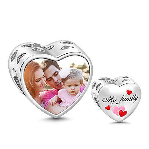 GNOCE Familien Herz Personalisierte Foto Charm Anhänger S925 Sterling Silber Liebe meine Familie Foto Charm Perlen für Armband Halskette Weihnachts Schmuck Geschenk von GNOCE