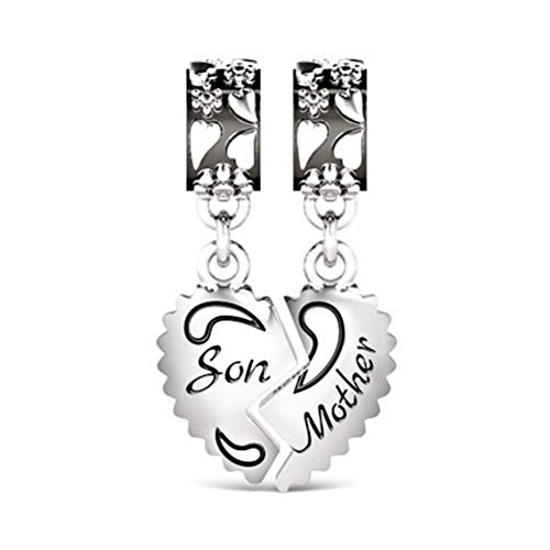 GNOCE Familien Thema Charm Anhänger 925 Sterling Silber Sie die Familie Ganzes Herz Zusammen Double Dangle Charm Set mit Zirkonia für Armbänder Halsketten (Mutter und Sohn) von GNOCE