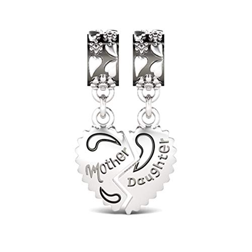 GNOCE Familien Thema Charm Anhänger 925 Sterling Silber Sie die "Familie Ganzes Herz Zusammen" Double Dangle Charm Set mit Zirkonia für Armbänder Halsketten (Mutter und Tochter) von GNOCE