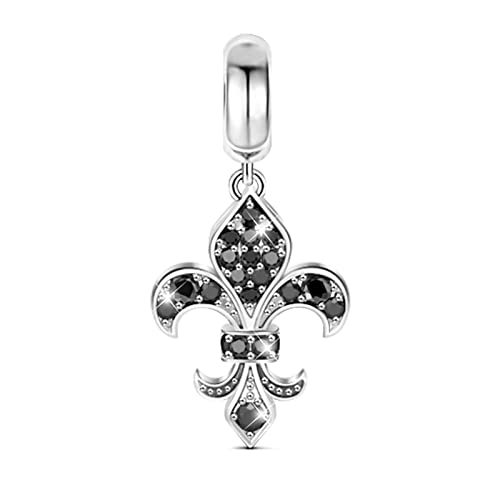 GNOCE Fleur-De-Lis Anhänger Charm 925 Sterling Silber "Pure Love" Perlen Charms mit schwarz Zirkonia für Armbänder Halsketten von GNOCE