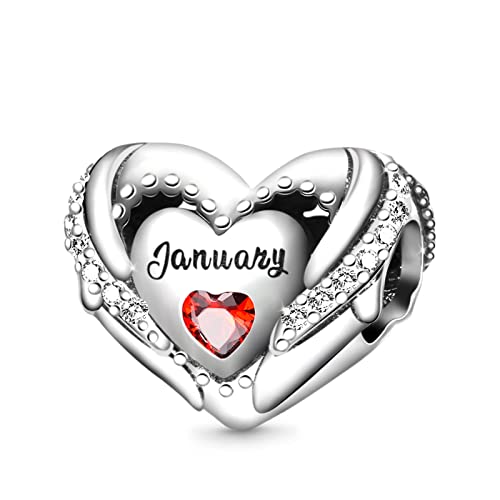 GNOCE Geburtsstein-Charm für Charms-Armband 925er Sterlingsilber Liebes-Herz-Perle Alles Gute zum Geburtstag Charms für Armband/Halskette Geschenk (Januar) von GNOCE
