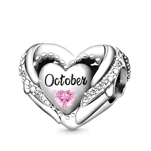 GNOCE Geburtsstein-Charm für Charms-Armband 925er Sterlingsilber Liebes-Herz-Perle Alles Gute zum Geburtstag Charms für Armband/Halskette Geschenk (Oktober) von GNOCE