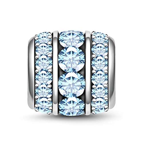 GNOCE Geburtstagsstein Damen Charm Bead 925 Sterling Silber Fröhlichen März Anhänger mit Cubic Zirkonia fit Armband und Halskette Geburtstagsgeschenk von GNOCE