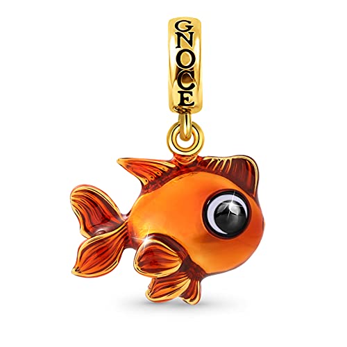 GNOCE Goldfisch Anhänger baumeln Charm Sterling Silber 18 Karat vergoldet Tiere Charms Bead Fit Armband/Halskette Bestes Geschenk für Frauen Mädchen von GNOCE