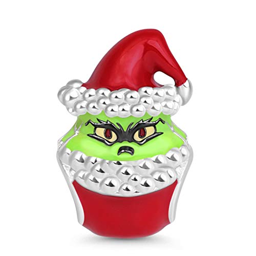 GNOCE Grünes Monster Cup Kuchen Charms Perle 925 Sterling Silber Weihnachtszauber Grinch Beads Charm Fit für Armband/Halskette Geschenk für Frauen Männer Filmfans von GNOCE