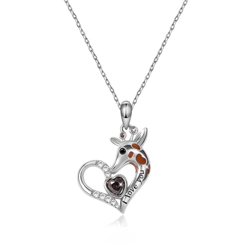 GNOCE Herz Halskette 925 Sterling Silber mit Gravuren und klaren Edelsteinen Anhänger Halskette für Mädchen Frauen Schmuck Valentinstag Muttertagsgeschenk (Giraffe) von GNOCE