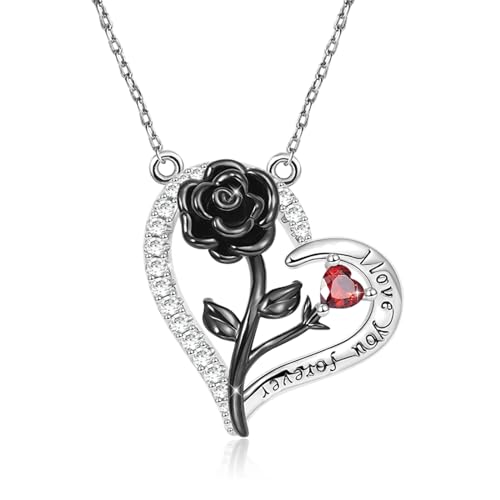 GNOCE Herz Halskette 925 Sterling Silber mit Gravuren und klaren Edelsteinen Anhänger Halskette für Mädchen Frauen Schmuck Valentinstag Muttertagsgeschenk (Rose) von GNOCE