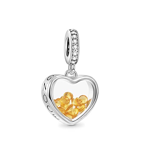 GNOCE Herzförmiger Geburtsstein-Anhänger Charm 925 Sterling Silber Charms Bead Schmuck Geschenk Alles Gute zum Geburtstag Muttertag (November) von GNOCE