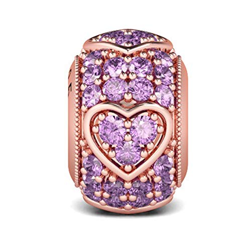 GNOCE Herzform Charm Perle Rose Gold Wünsche einen Freund Funkelnde Amethysten Stein umgeben Herz Charm Sitz für Armband/Halskette (1Argent) (Rose Gold) von GNOCE