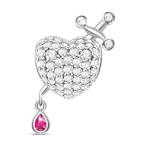 GNOCE Herzform mit Ritter Schwert Charm Perle 925 Sterling Silber Herzzerreißender Charme mit Zirkonia Fit für Armband/Halskette Geschenk für Damen Frau von GNOCE