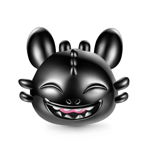 GNOCE How to Train Your Dragon Toothless Schwarz Drachen Charm Anhänger S925 Sterling Silber Charm Perlen für Armband Halskette Schmuck Geschenk für Damen Herren (Lächelndes Toothless) von GNOCE