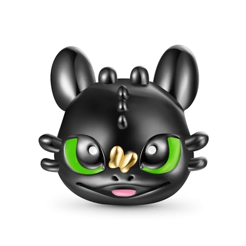 GNOCE How to Train Your Dragon Toothless Schwarz Drachen Charm Anhänger S925 Sterling Silber Charm Perlen für Armband Halskette Schmuck Geschenk für Damen Herren (niedlichToothless) von GNOCE