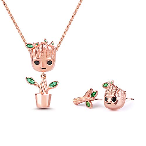 Gnoce "Ich bin Groot" Baum Mann Halskette und Bolzenohrring Sterling Silber 18k Rose Gold Schmuck-Sets Halloween Schmuck Geschenk für Damen von GNOCE