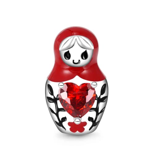 GNOCE Kalb umarmt Herz Edelstein Charm Bead 925 Sterling Silber Tiere Charms Schmuck Geschenk für Mädchen Frau passend Schlangenkette Armbänder/Halskette (Matroschka Puppe) von GNOCE