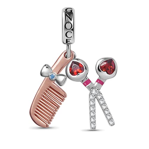 GNOCE Kamm & Schere Anhänger Charm mit Herzform Rubin Edelsteine baumeln Charms Bead Sterling Silber 18 Karat Rosévergoldet Fit Armband/Halskette Geschenk für Frauen Mädchen Tochter von GNOCE