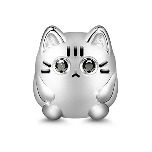GNOCE Katze Charm Bead S925 Sterling Silber MIAU, Spiel mit Mir Charm für Armband Halskette Weihnachts Schmuck Geschenk Tochter und Kinder von GNOCE