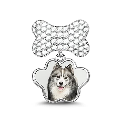 GNOCE Katze Hund Personalisierte Foto Charms Anhänger Sterling Silber Pfotenabdruck Knochen Charms Bead für Armband/Halskette Bestes Geschenk für Freund von GNOCE