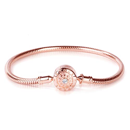 Gnoce Klassisches Charm Armband mit Runder Verschluss Schließe 925 Sterlingsilber "Der Moment, den ich Sie treffe" Elegantes Schlangenkette für Damen Herren (1Roségold, 22) von GNOCE