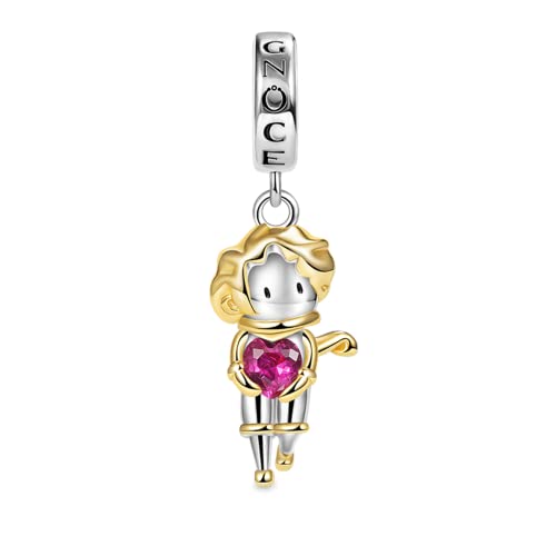 GNOCE Kleiner Prinz Umarmt Herz Edelstein Anhänger Charm 925 Sterling Silber Baumeln Charms Bead Schmuck Geschenk Für Frauen Mädchen Tochter Fit Armbänder/Halskette von GNOCE