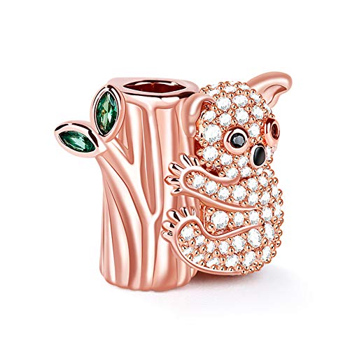 GNOCE Koala mit Baum Charme Anhänger 925 Sterling Silber "Koala, der Baum umarmt" Rose Gold Perlen Charm mit Zirkonia für Armband Halskette Halloween Schmuck Geschenk für Frauen von GNOCE