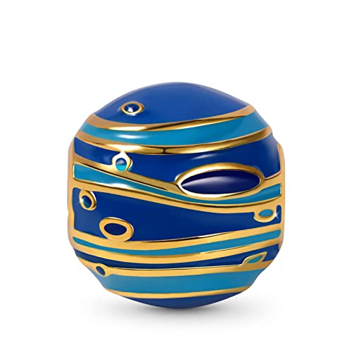 GNOCE Kosmischer Planet Charm Perle Sterling Silber 18 Karat vergoldet Dangle Beads Charm Fit Armband Halskette Mode Schmuck Geschenk für Frauen Mama Mädchen (Neptun) von GNOCE