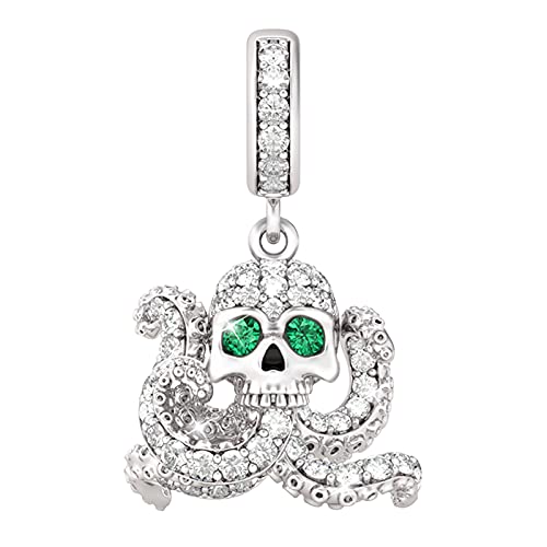 GNOCE Krake mit Schädel Kopf Anhänger Charm 925 Sterling Silber "Der Ruf von Cthulhu" Anhänger Charms mit Zirkonia für Armbänder Halsketten Damen von GNOCE