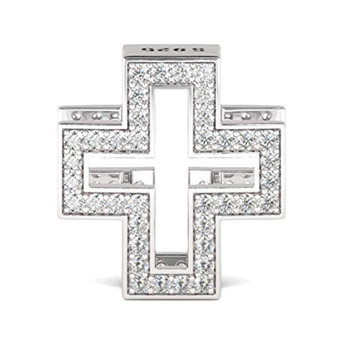 GNOCE Kreuz Symbol 925 Sterling Silber Perle Charm mit Kristallklarer Stein fit alle Armbänder und Halsketten Geschenke für Damen/Männer von GNOCE