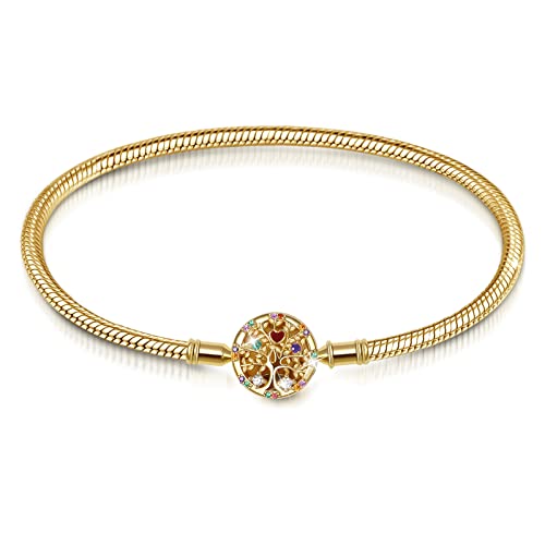 GNOCE Lebensbaum Armband aus 925 Sterling Silber 18K vergoldet mit bunten Steinen eingelegt Baum des Lebens Schmuck Freundschaft Geschenk mit Geschenkbox (Gelb Gold, 16) von GNOCE