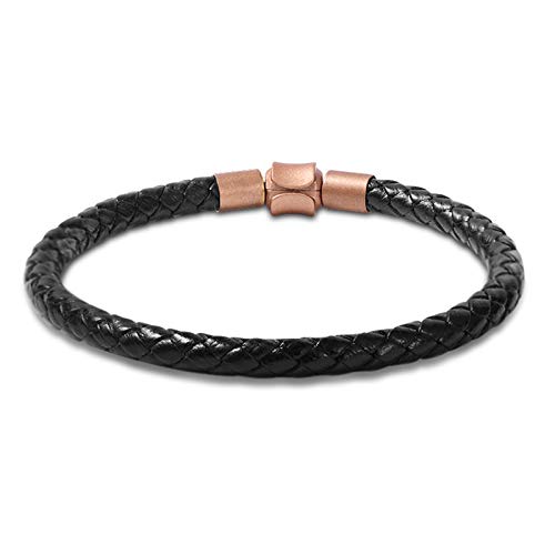 GNOCE Lederarmband für Männer Frauen Kupfer Schwarz Herren Geflochtenes Echtlederarmband mit offenem Verschluss Handgelenkmanschette Armband Geschenk für Männer 7,5-8,3 Zoll (19) von GNOCE