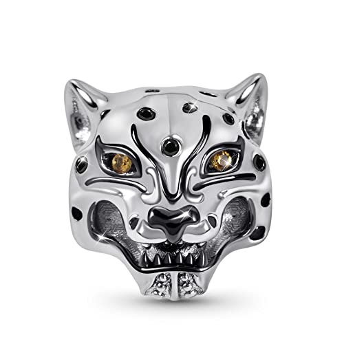 GNOCE Leopard Charm Bead Sterling Silber mit schwarzen Steinen Tierperlen Fit Armband/Halskette Schmuck Geschenk für Frauen Mädchen Tochter Herren von GNOCE