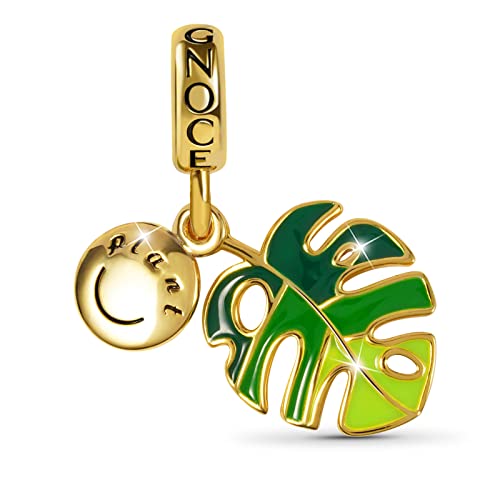 GNOCE Liebm Köstliche Monstera Anhänger Charms Sterling Silber 18K Vergoldet Grüne Monsterablätter Perlen Charms Fit Armband/Halskette Für Frauen Mädchen ​Tochte von GNOCE