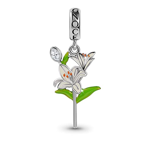 GNOCE Lilie Blume Anhänger Charm Sterling Silber Baumeln Charms Bead Fit Armband/Halskette Schmuck Geschenk Für Frauen Mädchen Tochter Herren von GNOCE