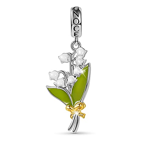 GNOCE Maiglöckchen Blume Anhänger Charms Perlen 925 Sterling Silber Dangle Beads Charm Fit Armband/Halskette Schmuck Geschenk Für Frauen Mädchen Tochter von GNOCE