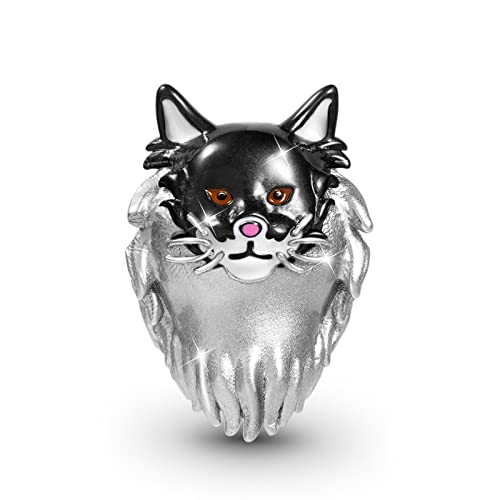 GNOCE Maine Coon Katze Charm Bead Sterling Silber Tiere Kopf Perlen Beads Fit Armband/Halskette Geschenk für Frauen Mädchen Tochter von GNOCE