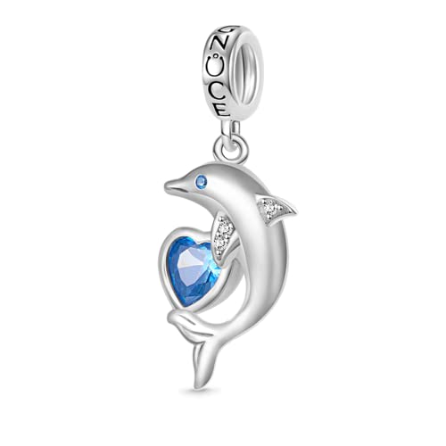 GNOCE Meeresschildkröte Anhänger Charm 925 Sterling Silber Funkelnder Charms Schmuck Geschenk Frauen Mädchen Fit Schlange Kette Armbänder/Halskette (Delphin) von GNOCE