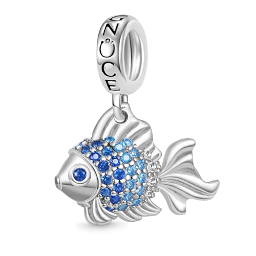 GNOCE Meeresschildkröte Anhänger Charm 925 Sterling Silber Funkelnder Charms Schmuck Geschenk Frauen Mädchen Fit Schlange Kette Armbänder/Halskette (Fisch) von GNOCE