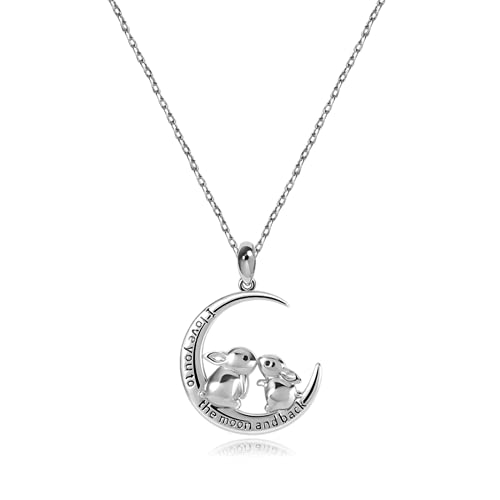 GNOCE Mond Halskette Sterling Silber Y-Halskette Küssendes Kaninchen Kette Für Teen Mädchen Braut Frauen Schmuck Valentinstag Frauentagsgeschenk von GNOCE