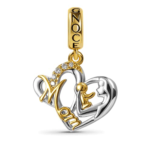 GNOCE Mutter umarmt Baby Anhänger Dangle Charms Sterling Silber 18 Karat Vergoldet eingelegt mit Zirkonia Steine Fit Armband/Halskette Muttertagsgeschenk von GNOCE