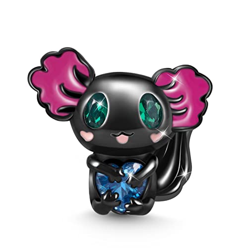 GNOCE Netter Mexikanischer Axolotl Charms Anhänger Baumeln Charm Bead 925 Sterling Silber Schwarz/Vergoldet Schmuck Geschenk Für Frauen Mädchen Fit Schlangenkette Armbänder/Halskette von GNOCE