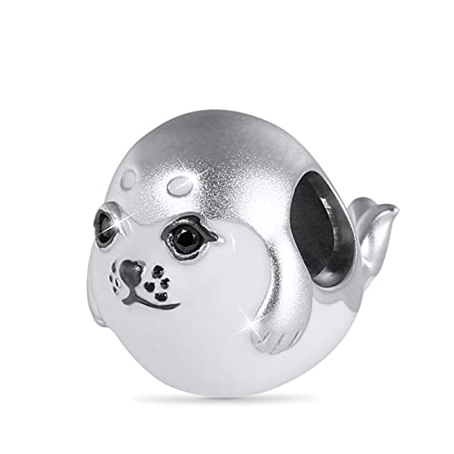 GNOCE Niedliche Seehund Charm Perle aus 925 Sterling Silber Fit Armband/Halskette Tiere Charms Bead Geschenk für Frauen Mädchen Tochter von GNOCE