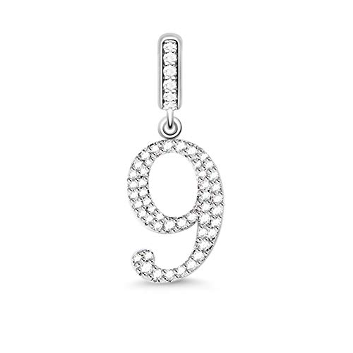 GNOCE Nummer Charme Nummer Thema Perle 925 Sterling Silber Anhänger Passend Armband Halskette Frauen Männer Mädchen Jungen Geschenke (Neun) von GNOCE