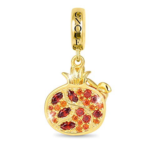 GNOCE Obst Anhänger Sterling Silbe Granatapfel Anhänger 18 Karat vergoldet Bead Fit Armband/Halskette für Frauen Mädchen von GNOCE